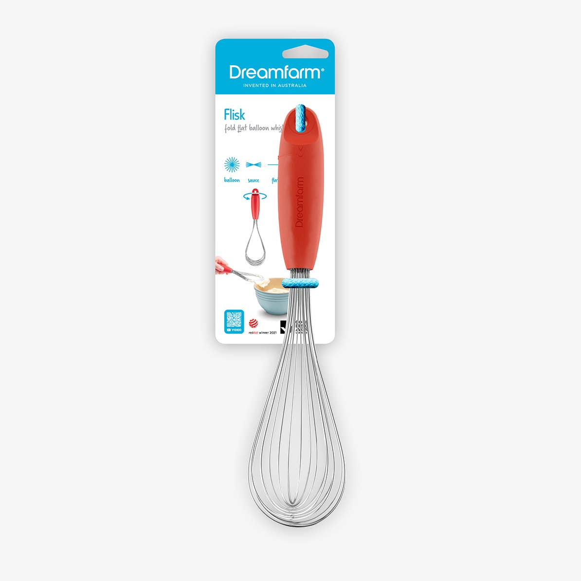 Flisk® - 3-in-1 Fold Flat Balloon Whisk: Red