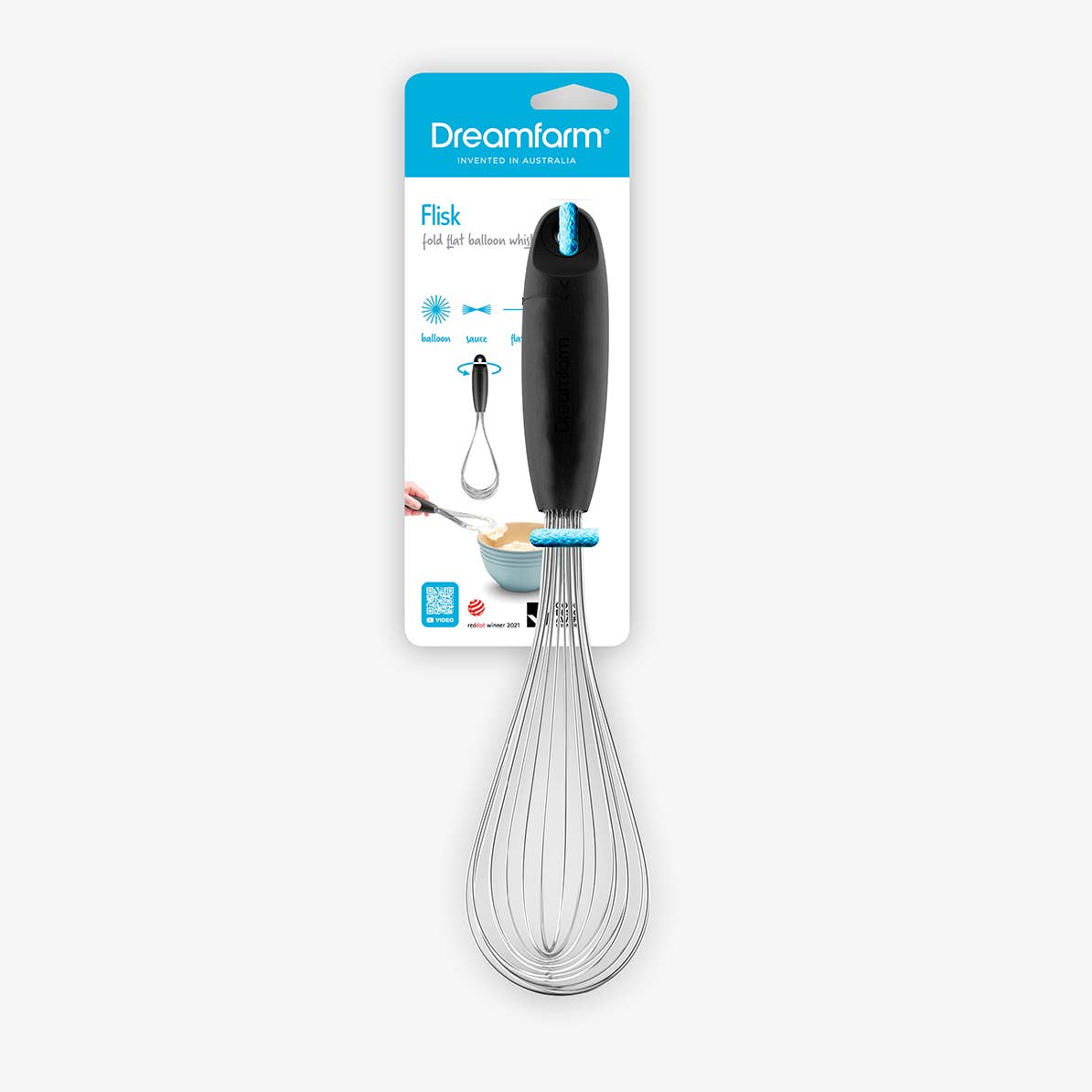 Flisk® - 3-in-1 Fold Flat Balloon Whisk: Red
