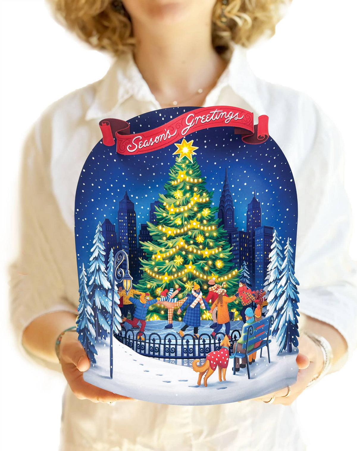 Christmas Skating Scene Holiday Pop-Up Greeting Card