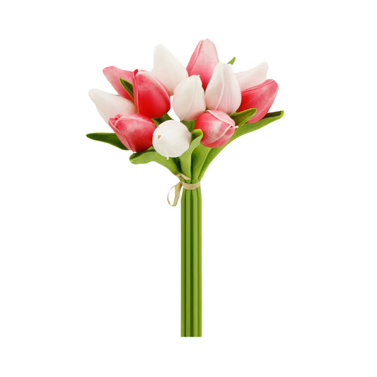 10.5 In. Dozen Stem Real Touch Pink Tulips