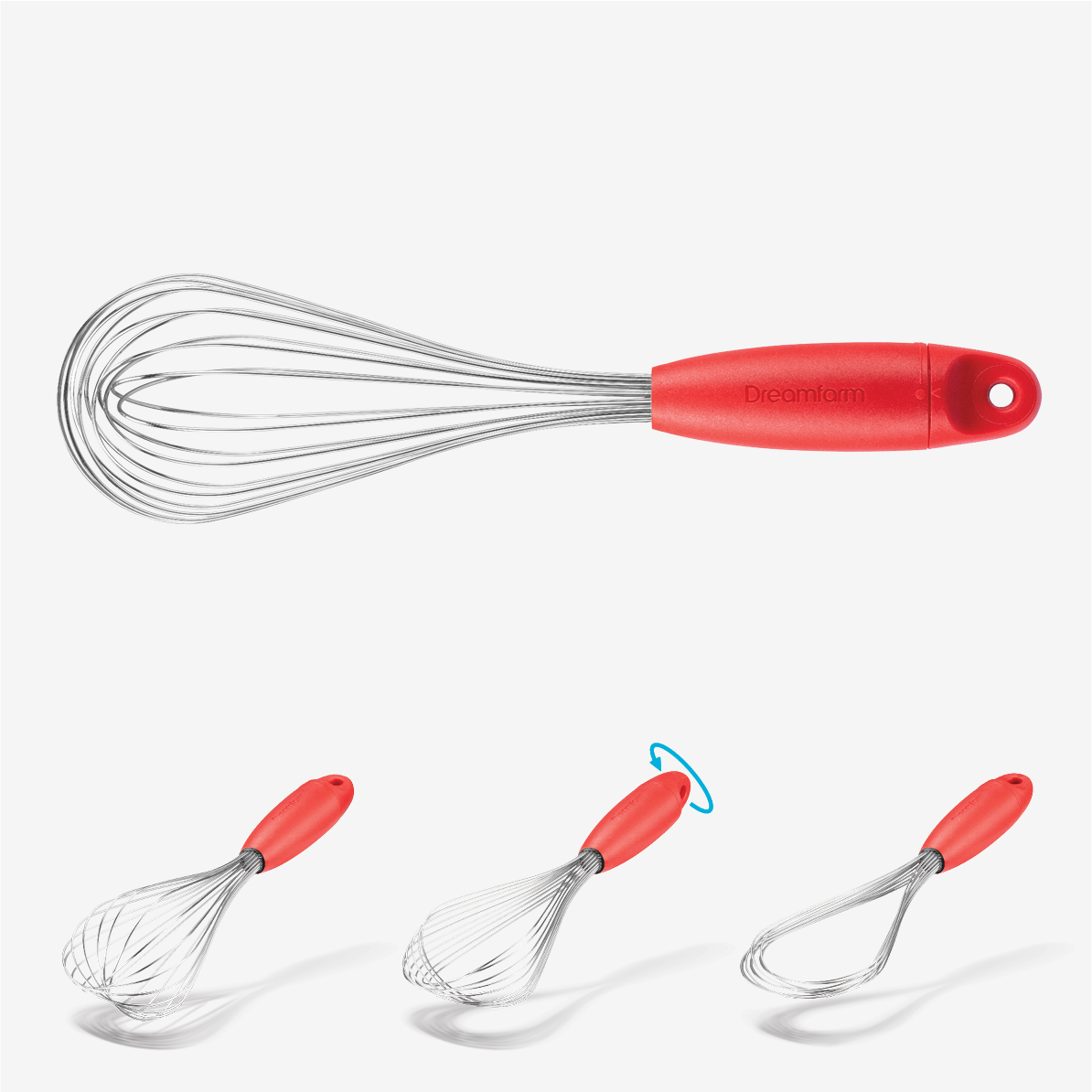 Flisk® - 3-in-1 Fold Flat Balloon Whisk: Red