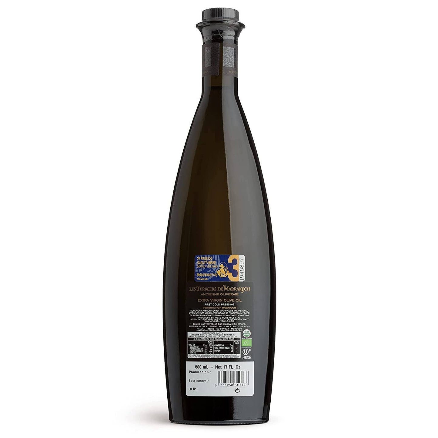 LES TERROIRS DE MARRAKECH Organic Extra Virgin Olive Oil: GLASS BOTTLE OF 250ML