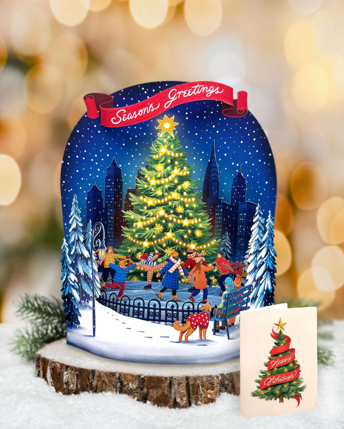 Christmas Skating Scene Holiday Pop-Up Greeting Card
